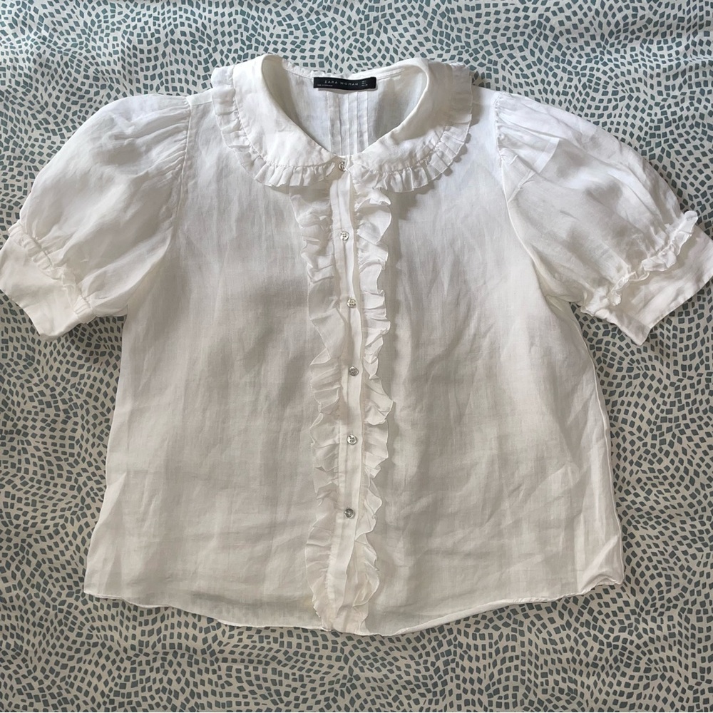 Zara linen ruffle blouse